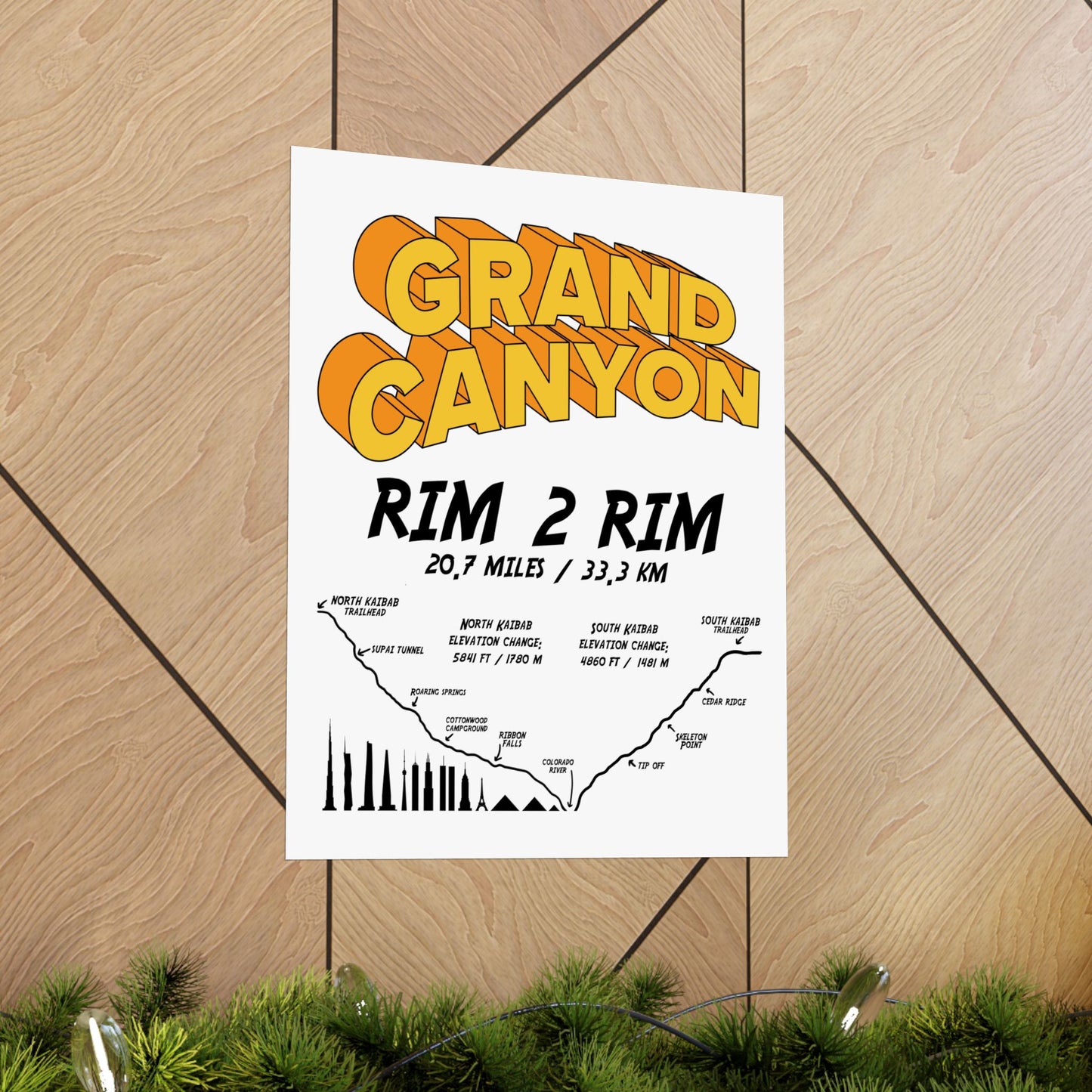 Grand Canyon Rim 2 Rim North Kaibab and South Kaibab Premium Matte Vertical Poster