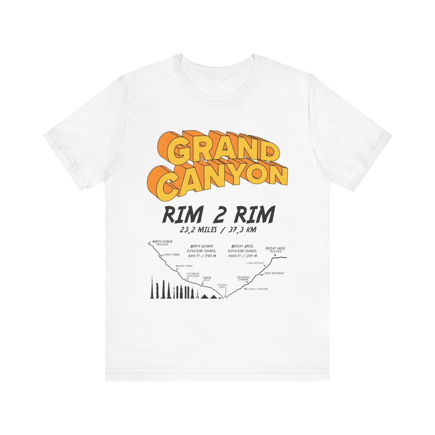Grand Canyon Rim 2 Rim North Kaibab and Bright Angel Unisex Jersey Cotton Tee